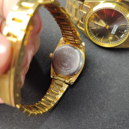 Seiko 5 Gold Analog Couple Watch - Glow Hand with Quality Box