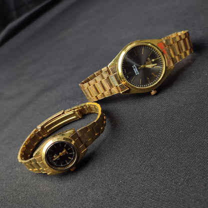 Seiko 5 Gold Analog Couple Watch - Glow Hand with Quality Box