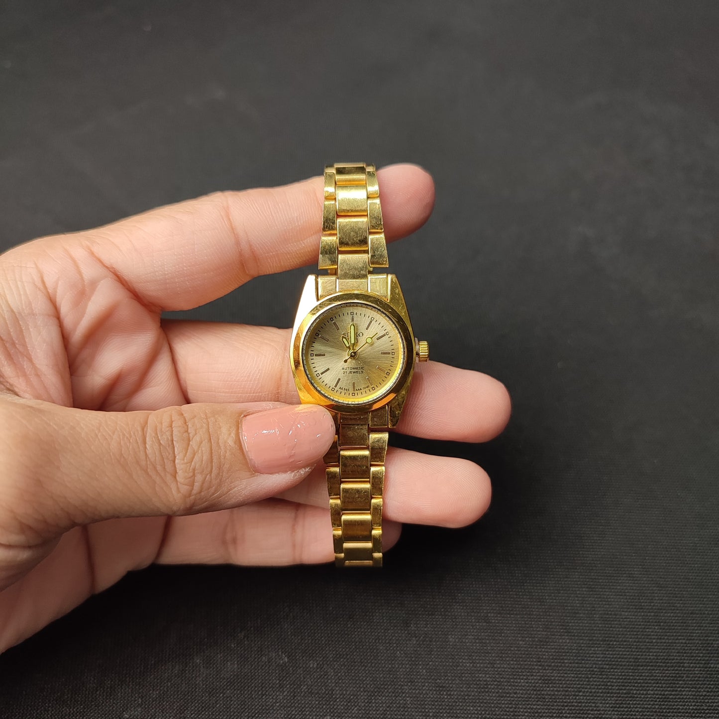 Seiko 5 Women's Gold Analog Watch - Green Hand with Regular Box