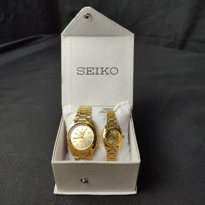 Seiko 5 Gold Analog Couple Watch - Glow Hand with Quality Box
