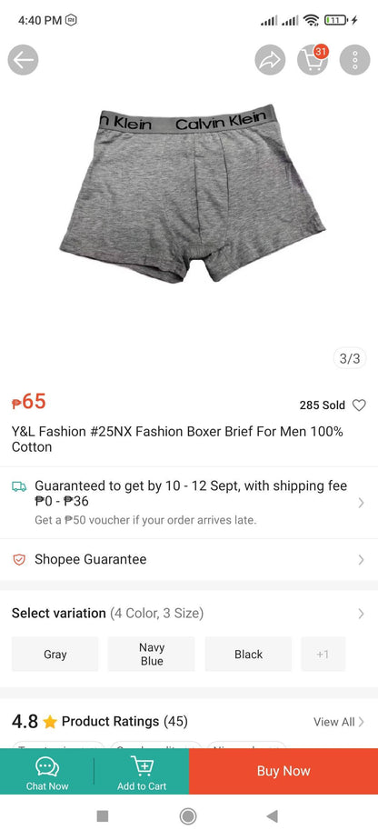 Calvin Klein Boxer Brief Gray without Box (IMITATION ONLY)