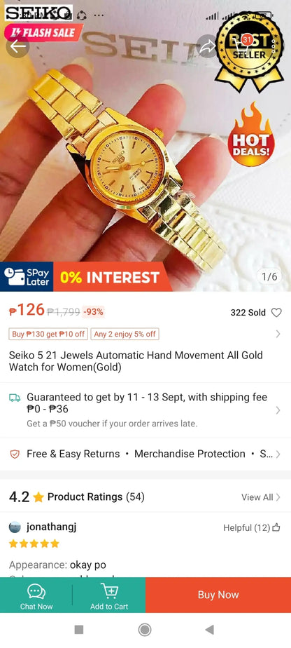 Seiko 5 Women's Gold Analog Watch - Green Hand with Regular Box