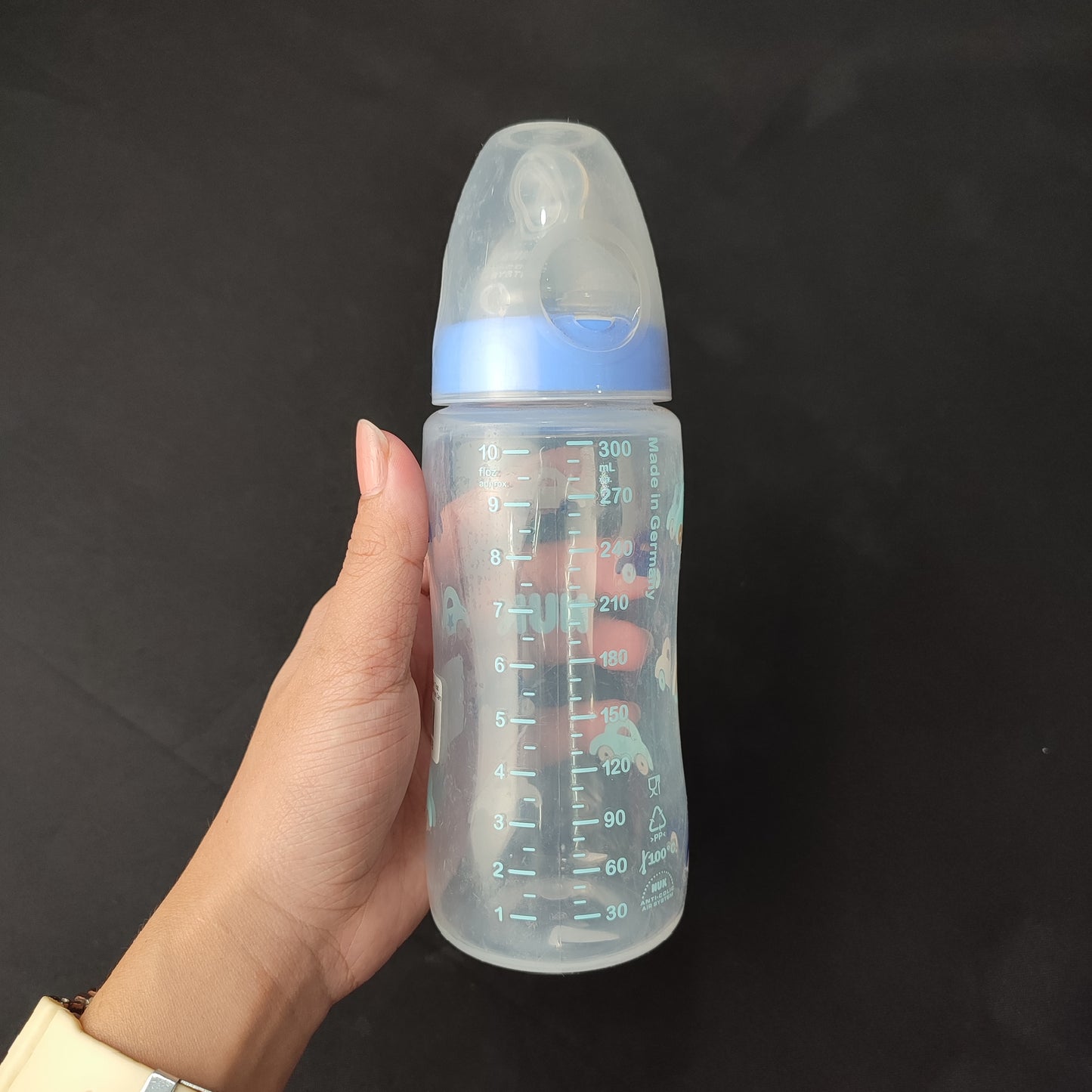 NUK Baby Bottle Anti-Colic Teat 300ml Blue Cars With Cap-Blue Cars