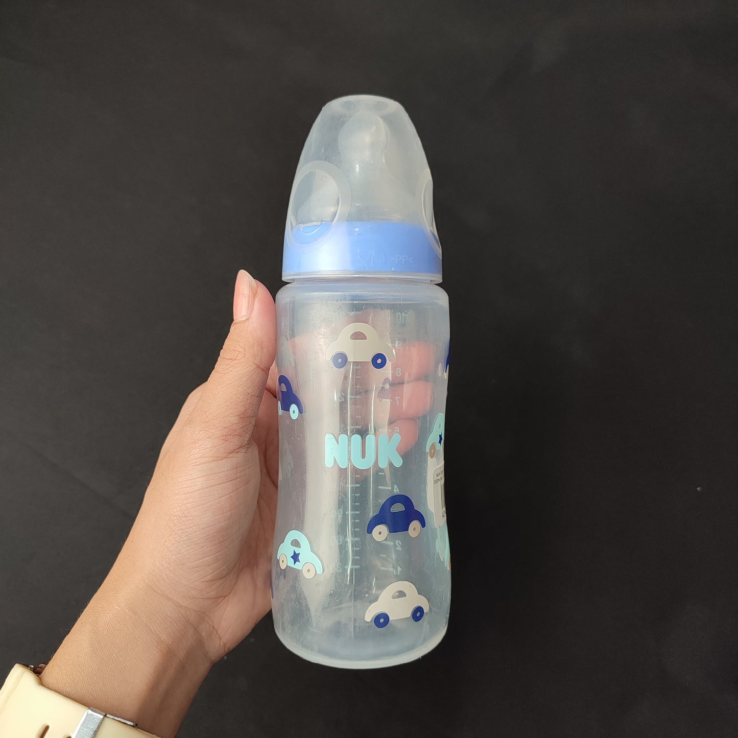 NUK Baby Bottle Anti-Colic Teat 300ml Blue Cars With Cap-Blue Cars