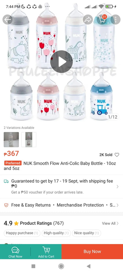 NUK Baby Bottle Anti-Colic Teat 300ml Blue Cars With Cap-Blue Cars