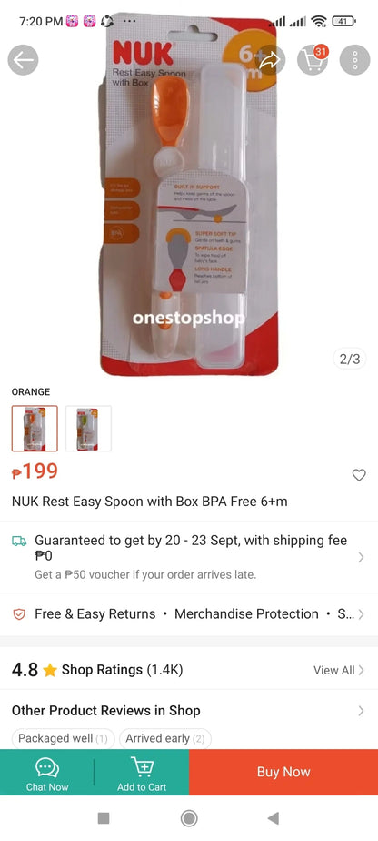 (VXPCN) NUK Rest Easy Spoon with Box-Orange