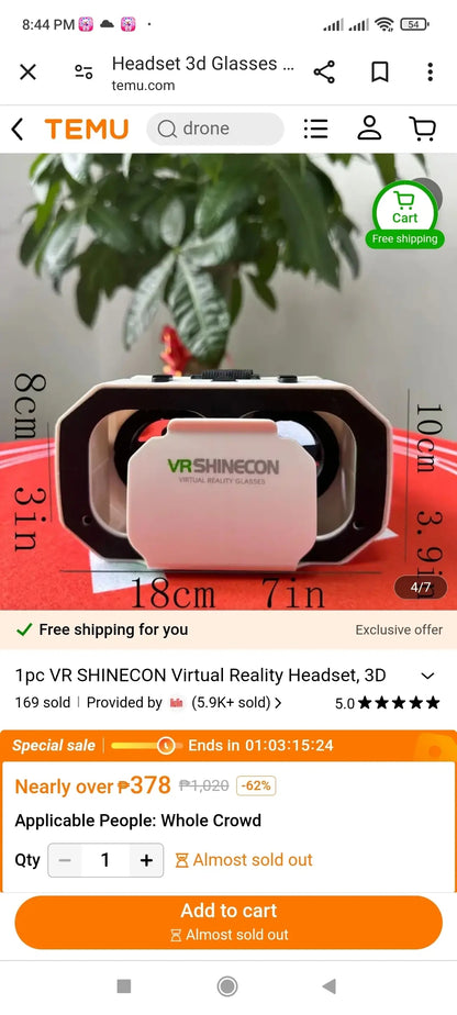G05 VR Shinecon Virtual Reality Glasses- White