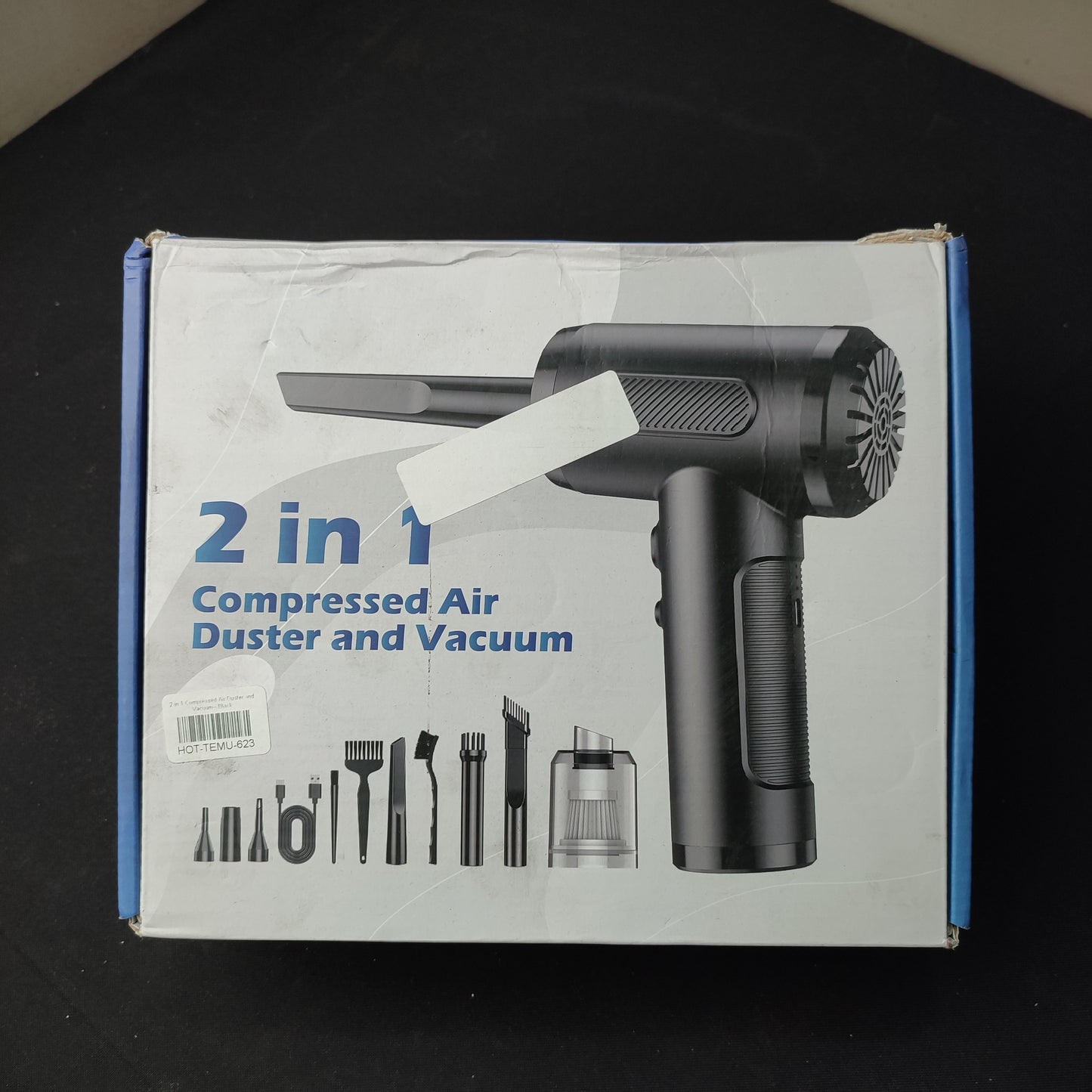 2 in 1 Compressed Air Duster and Vacuum - Black