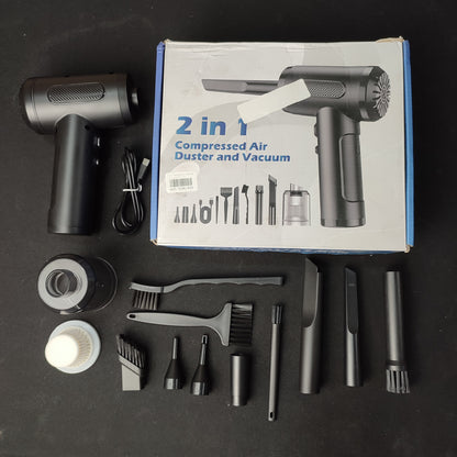 2 in 1 Compressed Air Duster and Vacuum - Black