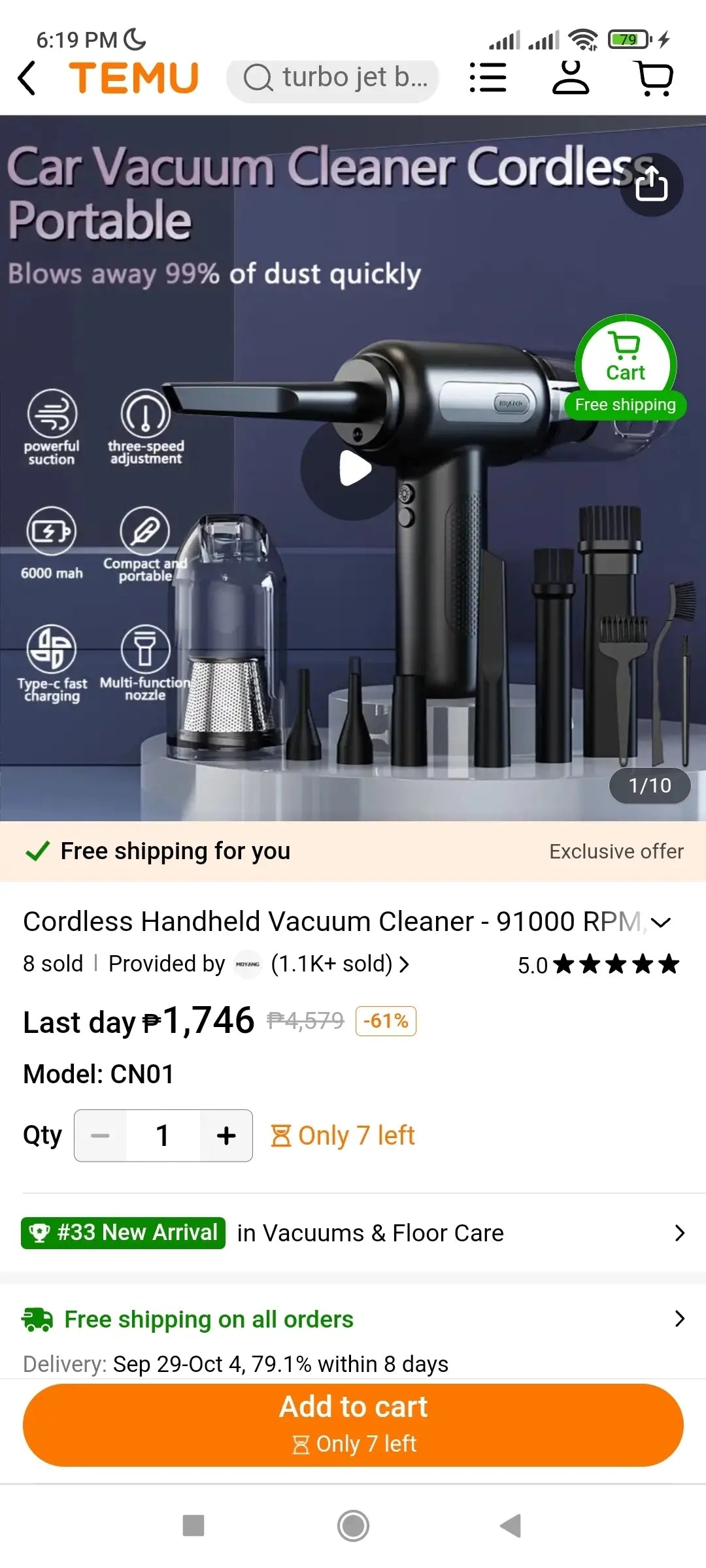 2 in 1 Compressed Air Duster and Vacuum - Black
