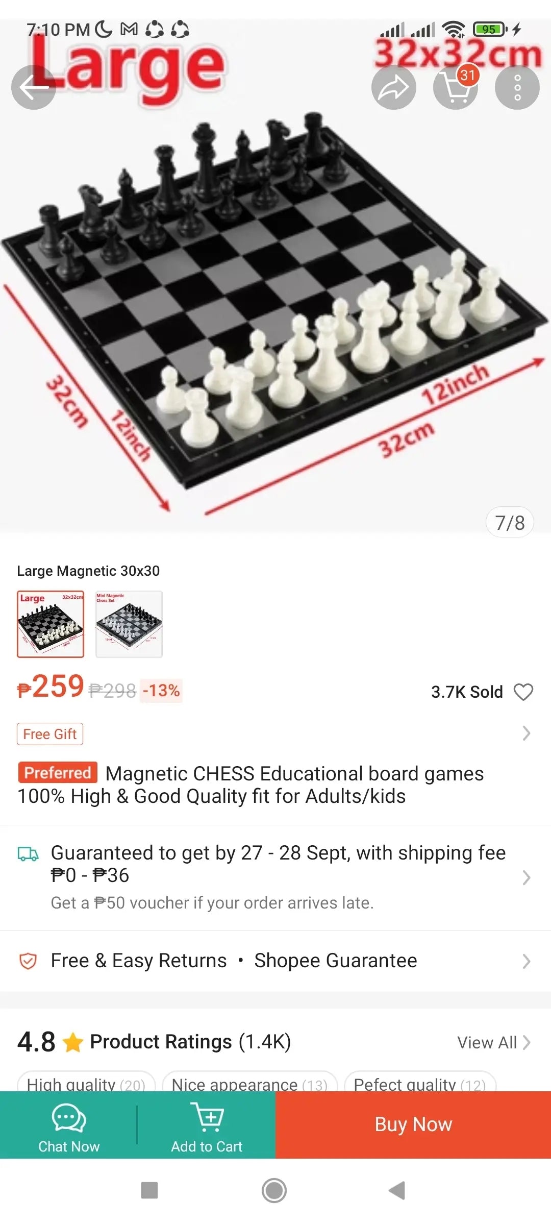 S2201-6 Chess Folding Magnetic Board