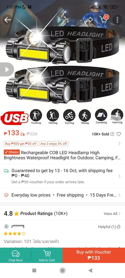 Headlight with Magnet Outdoor Camping Lamp 101 High Power Headlamp