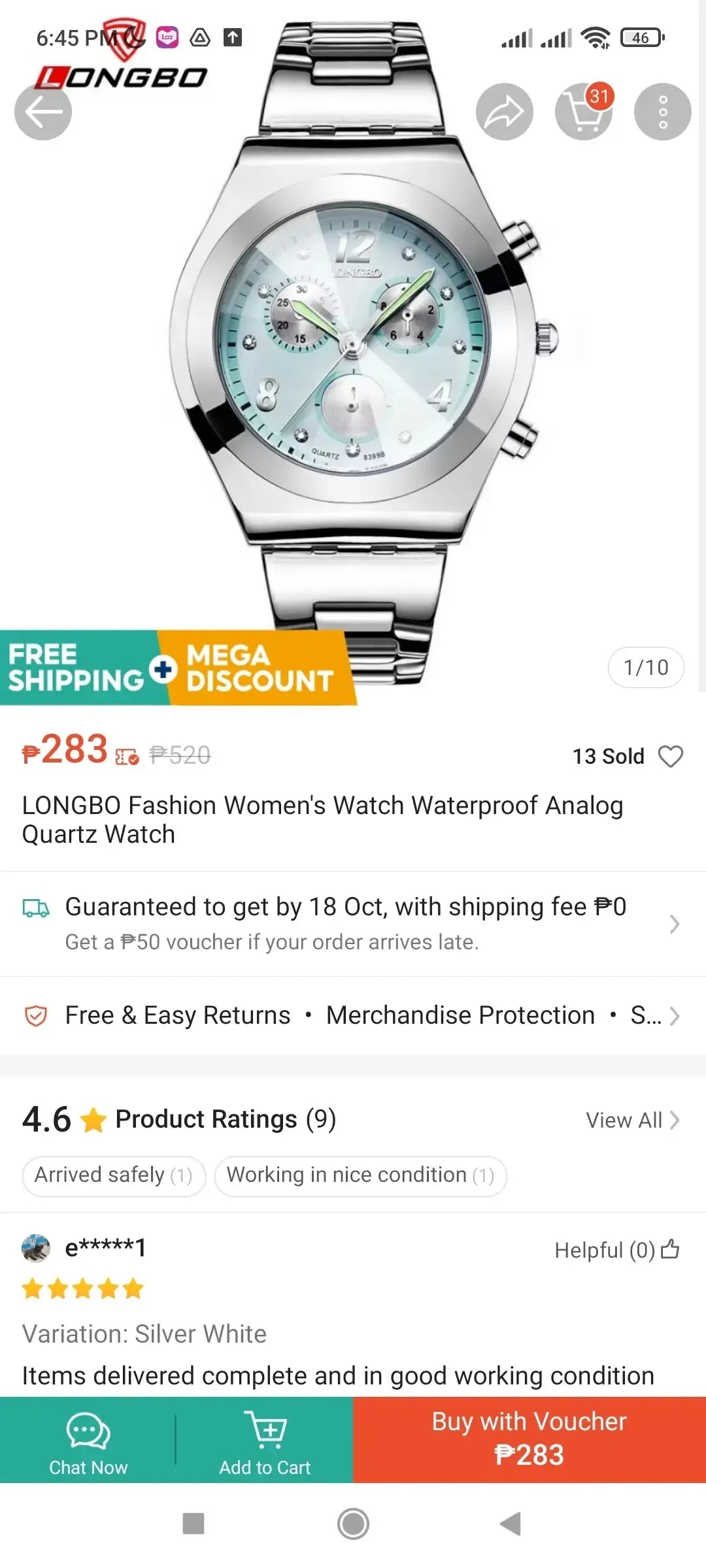 (A9MA3I)?Warehouse Jakarta?Women's LONGBO 8399 Wristwatch