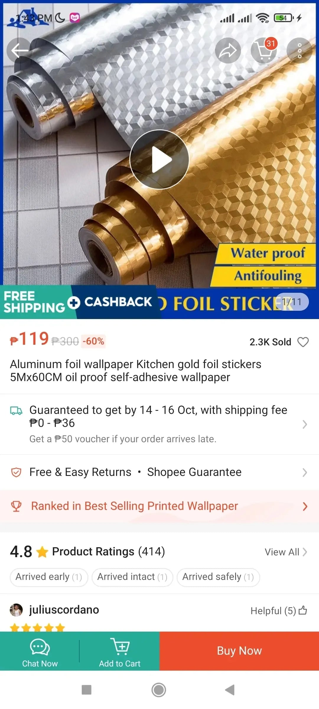 Adhesive Aluminum Foil Kitchen Sticker (40cm*2m) - Assorted Design