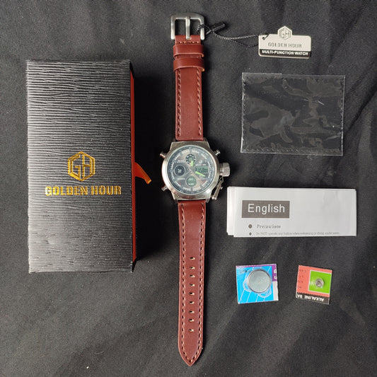 (O6FKC3)Golden Hour 103 Quartz Watch 30m Waterproof Battery Box
