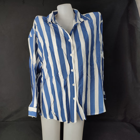 (PF7OSJ)Blue Striped Long Sleeve Shirt - Size: 160/84A