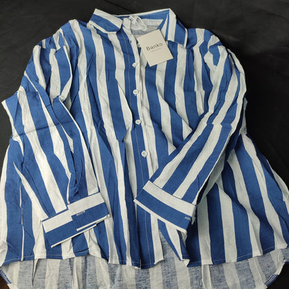 (PF7OSJ)Blue Striped Long Sleeve Shirt - Size: 160/84A