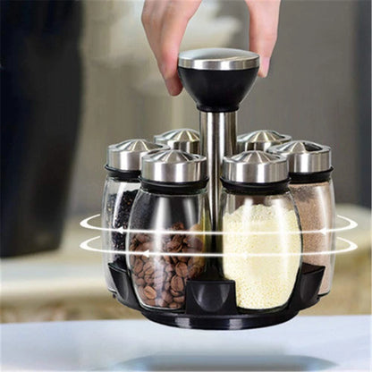 [A1-1035] Spice Rack Set with 6pcs Glass Spice Holders Jar Rotating Rack OT-107