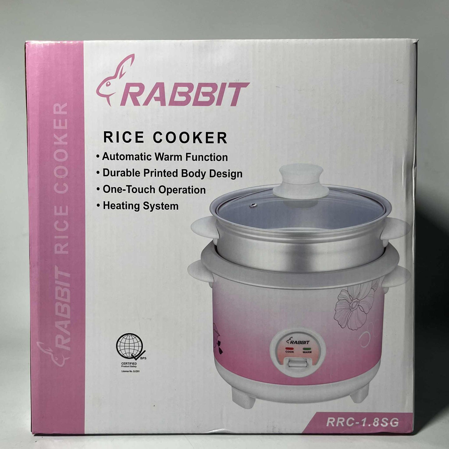 Rabbit Rice Cooker 1.8 liters Glass Lid w/ Steamer RRC 1.8 SG