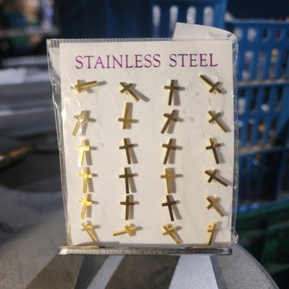 12 Pairs Gold Stainless Steel Earrings