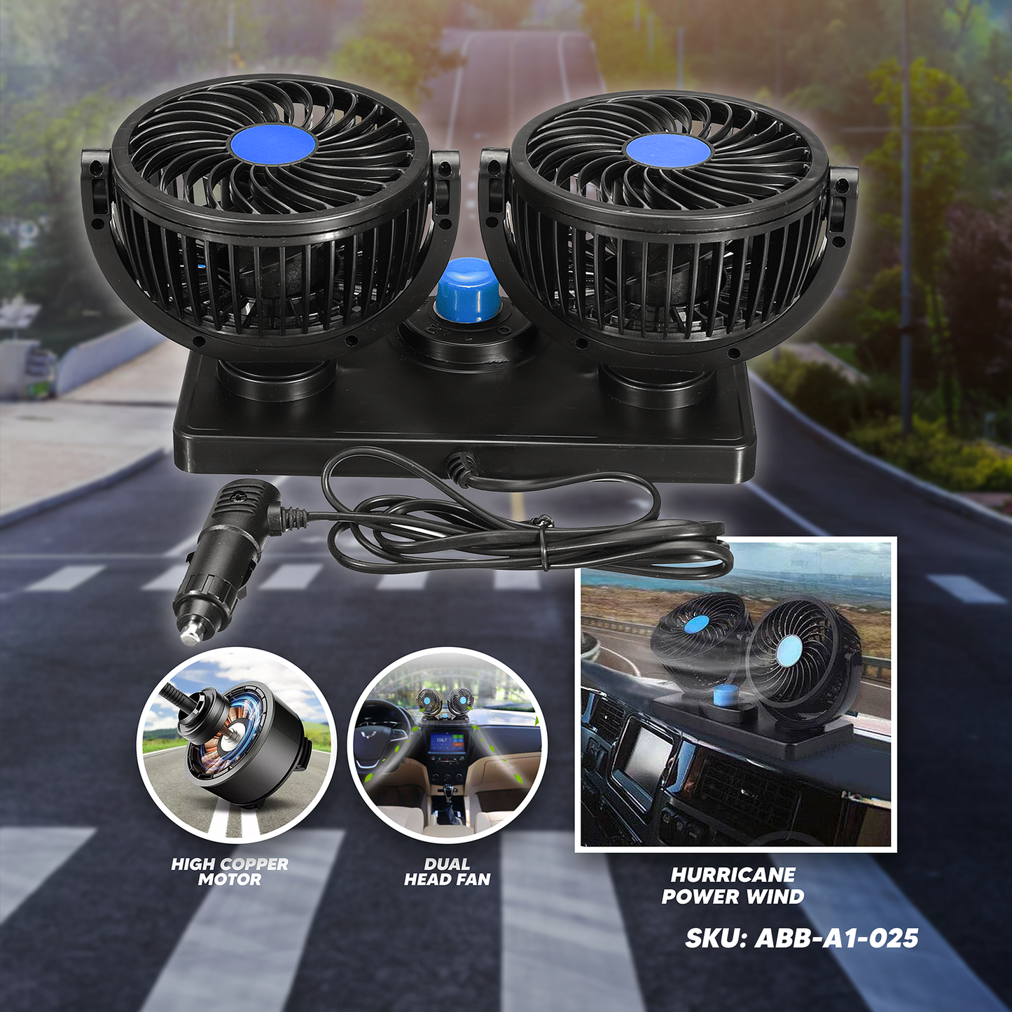 [A1-025] Dual Head Car Fan 24V
