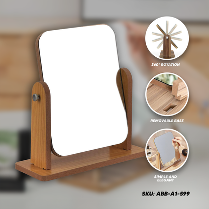 [A1-599] 360° Swivel Wooden Desk Mirror