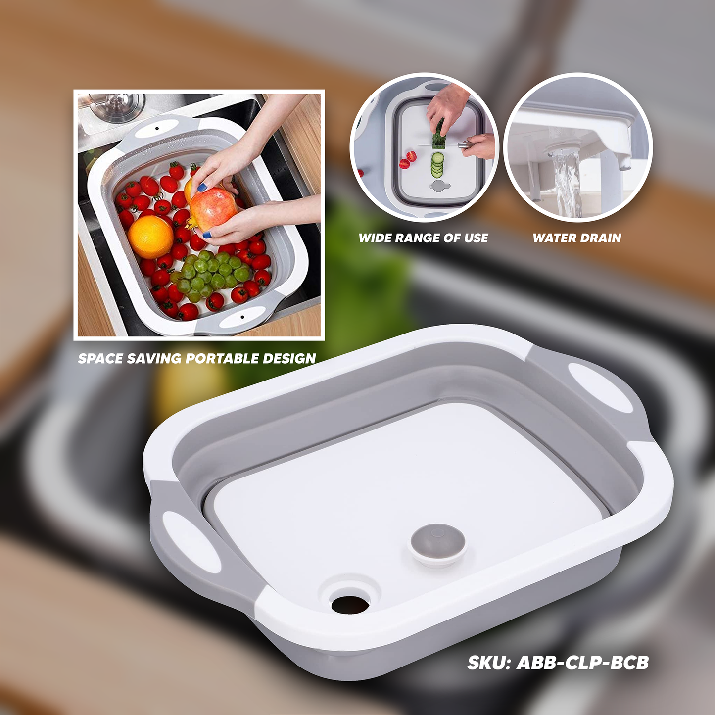 [A1-968] Folding Cutting Board Collapsible Multifunction Basket Chopping Board with Drainer