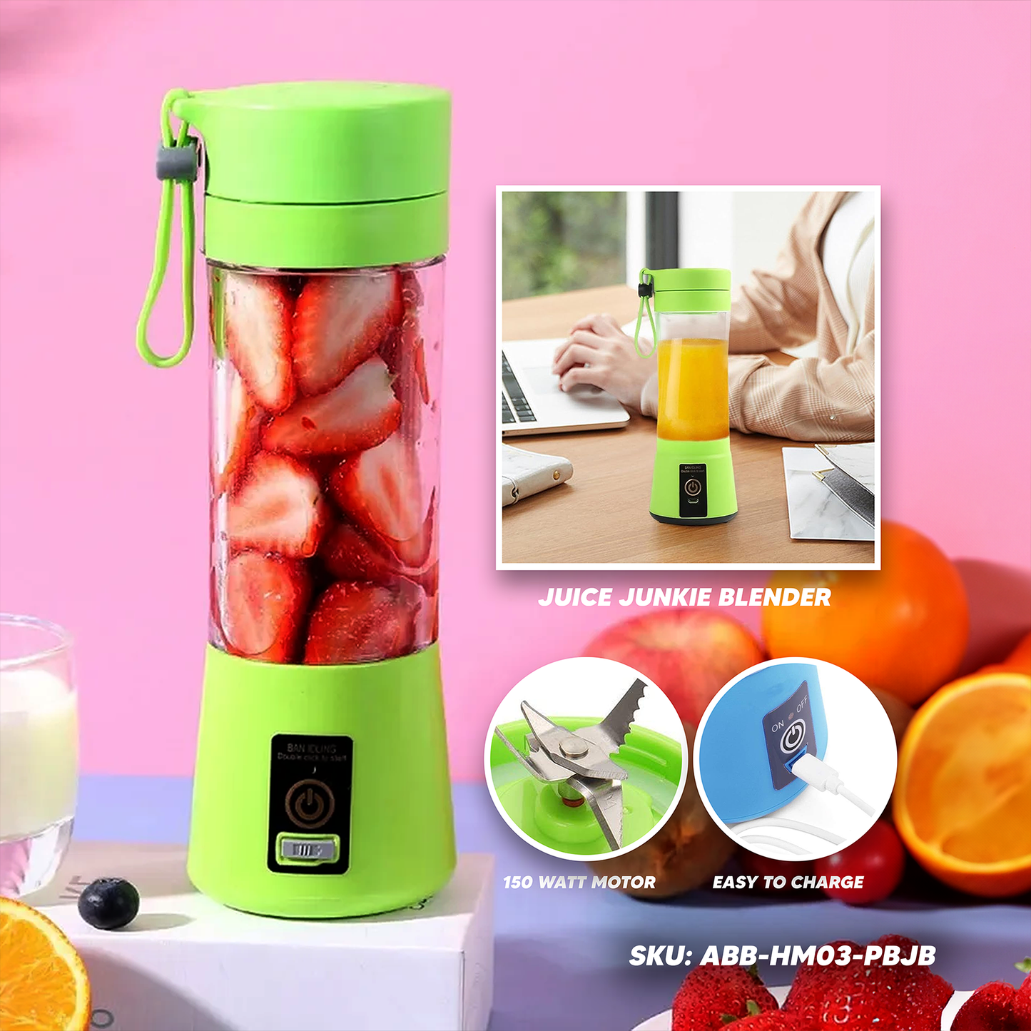 [A1-076] HM-03 Portable and Rechargeable Battery Juice Blender - 380ml