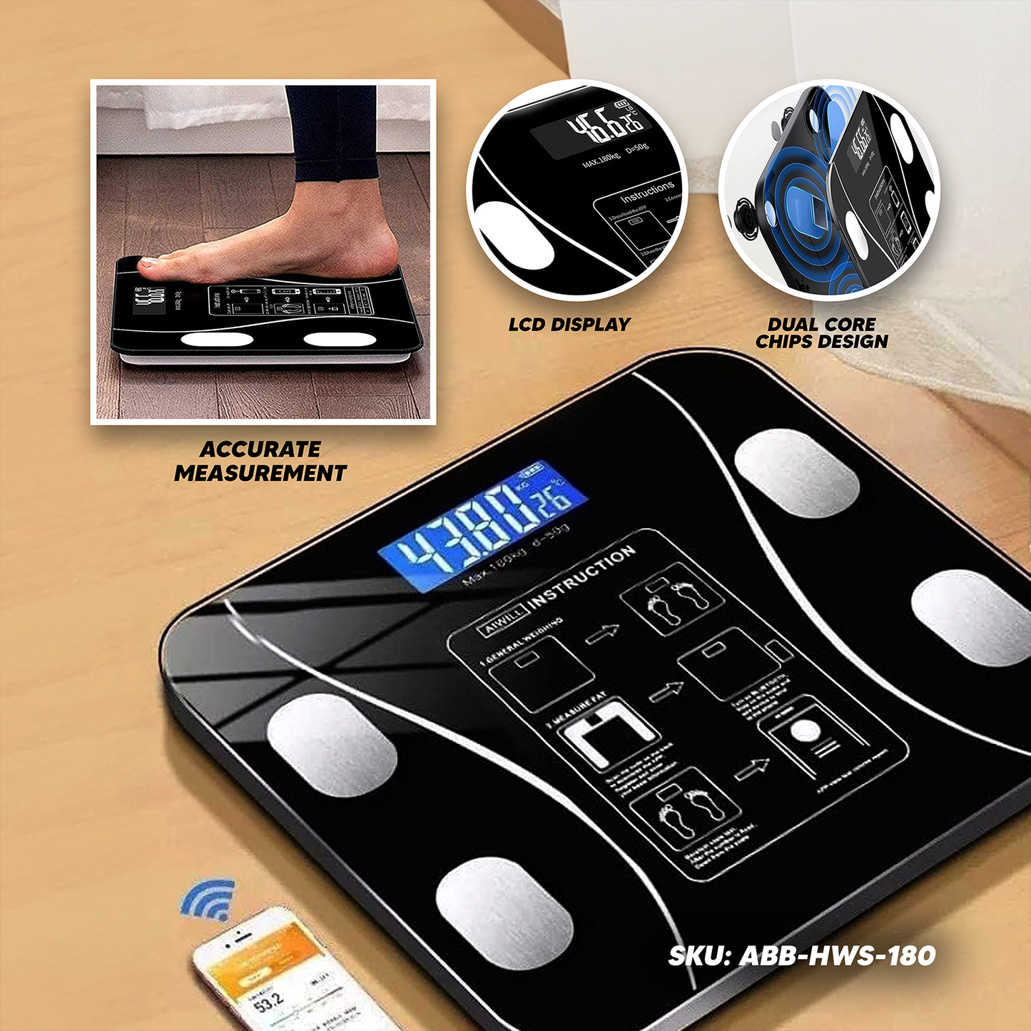 [A1-520] Healthy Weight Scale Smart Digital Scale LCD Display (Battery Operated) - 180kg