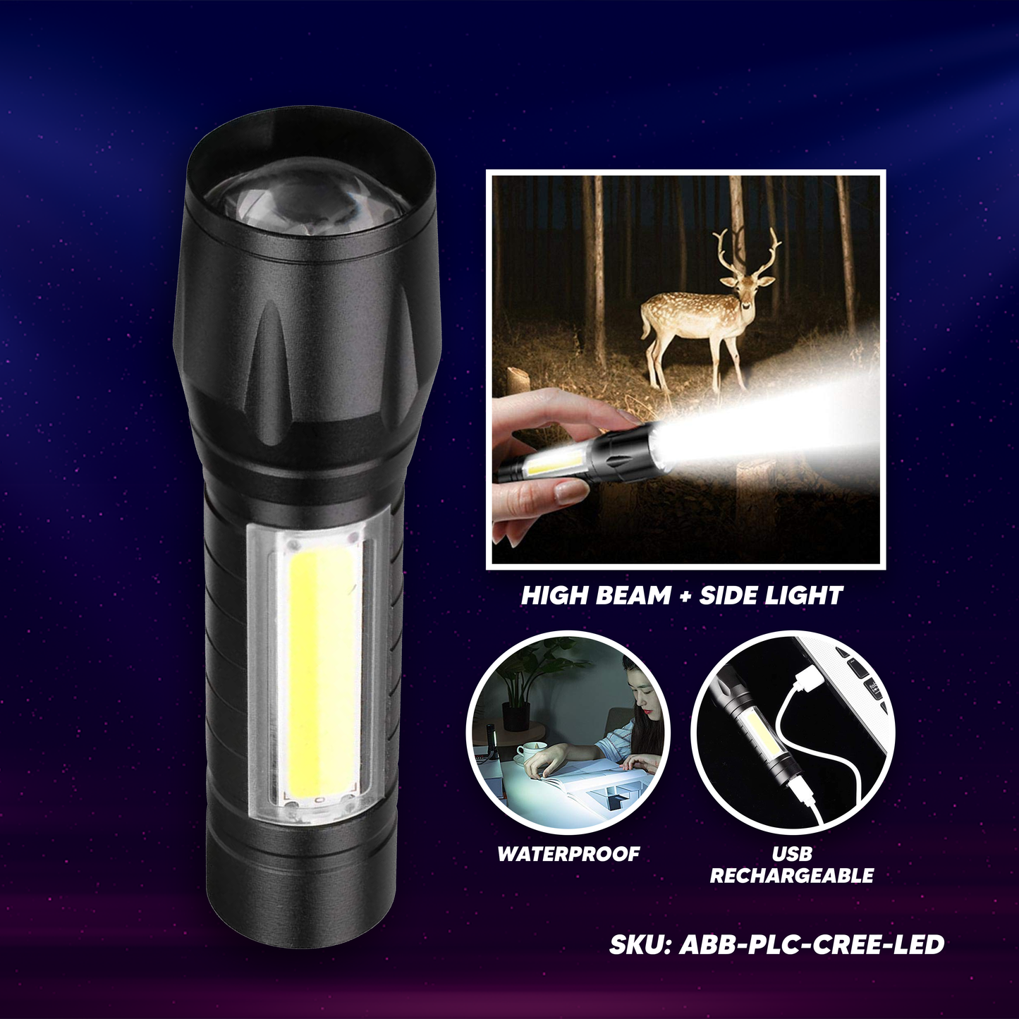 [A2-077] Police Cree Mini LED Flashlight Rechargeable Waterproof USB Charge