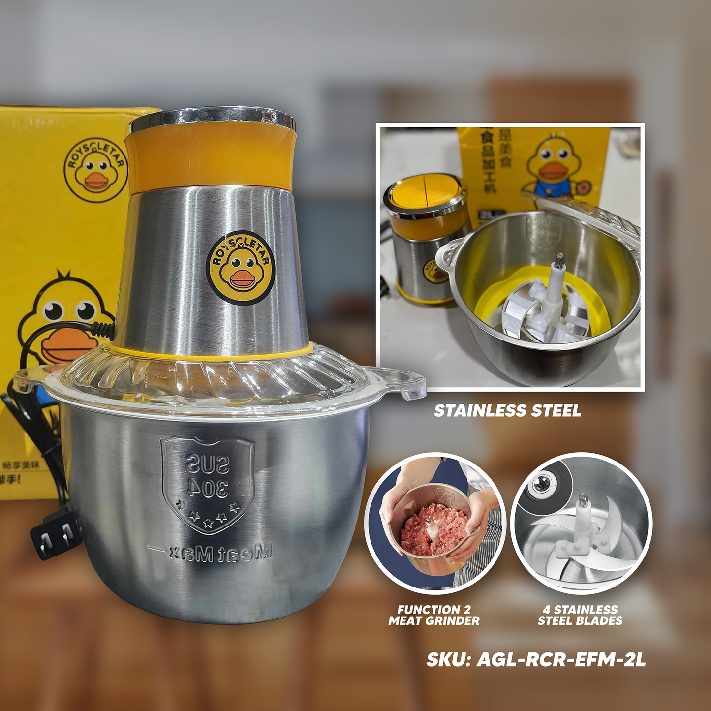 ROYSCLETAR Electric Food Meat Grinder Mincer 2L