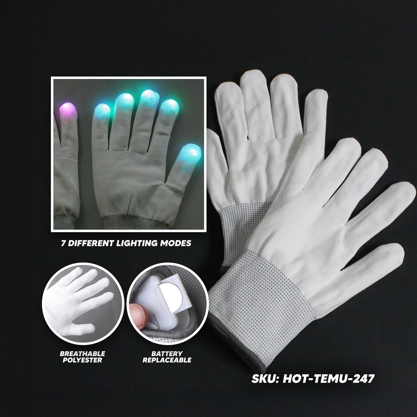2 Pairs LED Gloves with Battery - White