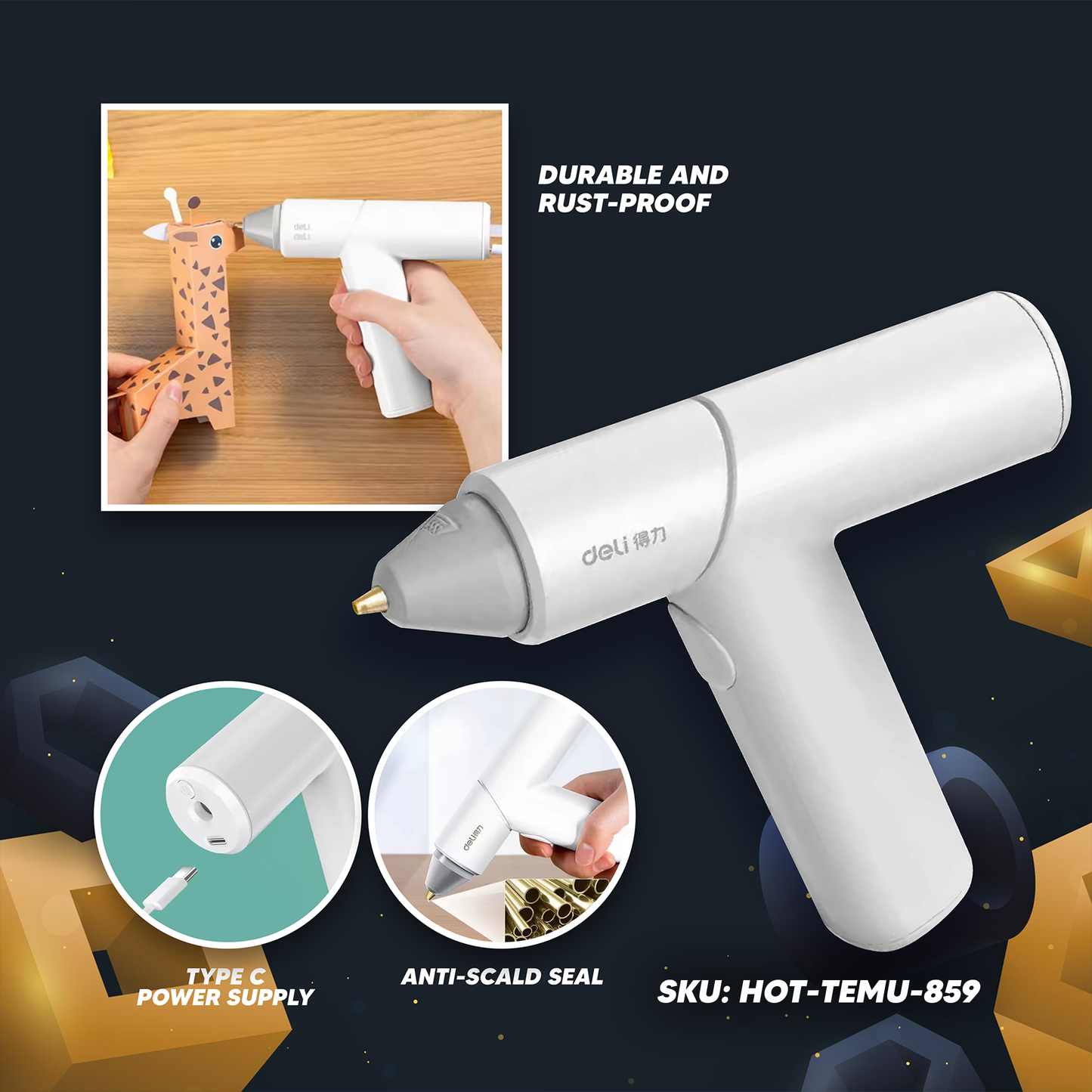 31408 Deli Home Series Hot Melt Glue Gun 10W - White