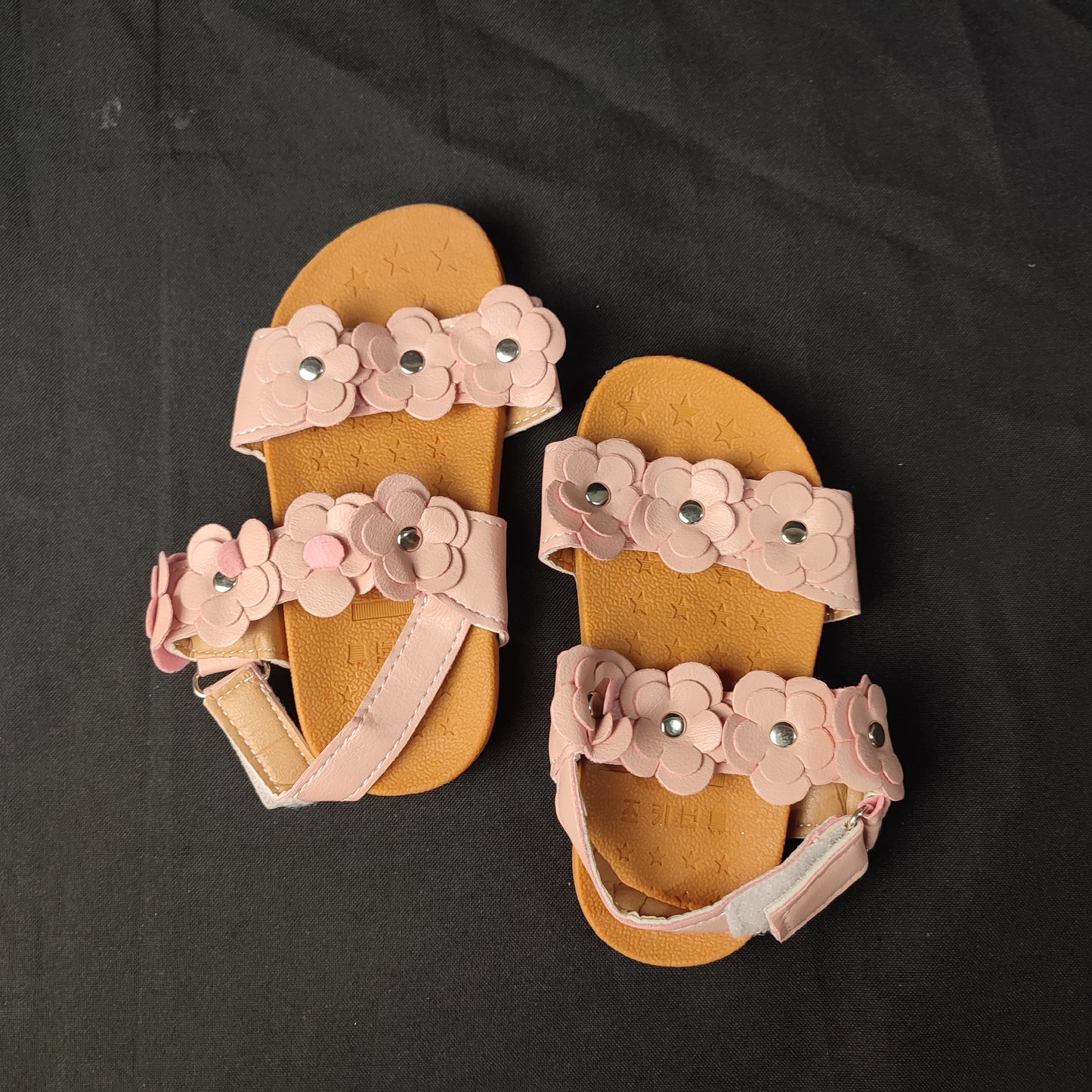 (DELGUC)2 Colors Kids Girls Sandals Velcro Back Lace Up Flower Shoes