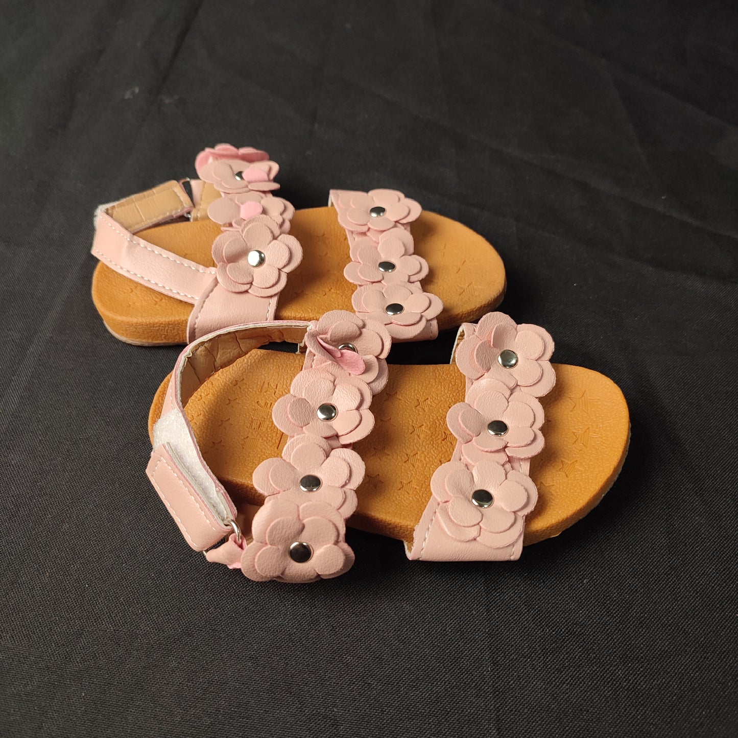 (DELGUC)2 Colors Kids Girls Sandals Velcro Back Lace Up Flower Shoes