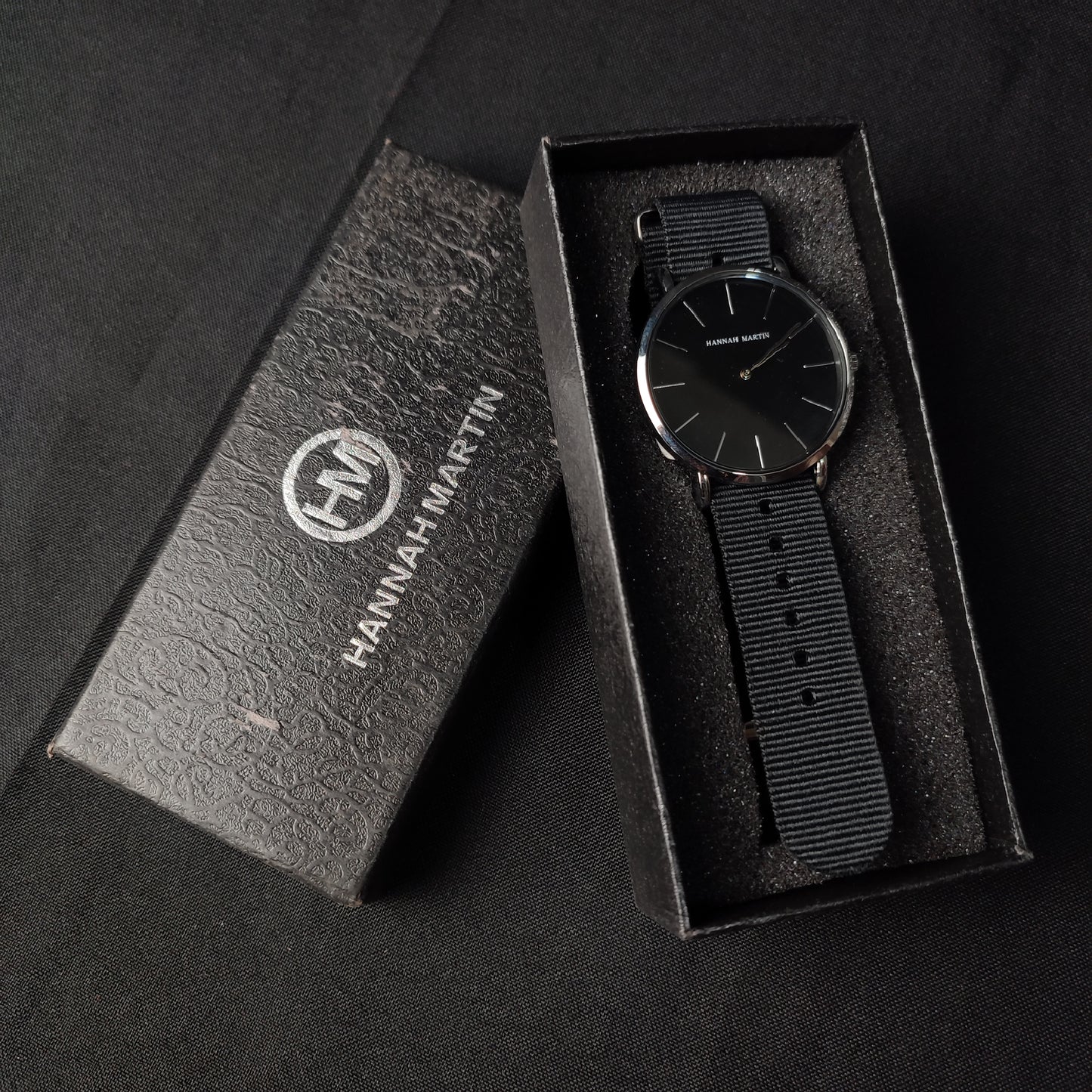 Hannah Martin Canvas Watch W/Box - Black Strap