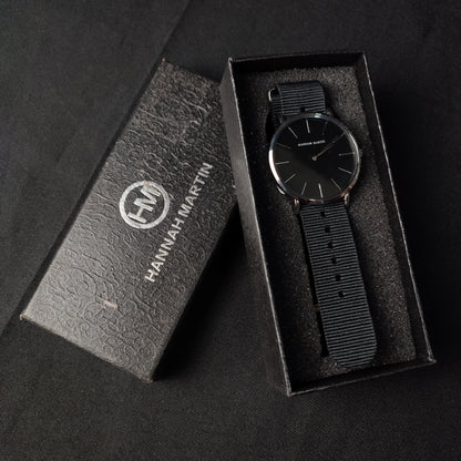 Hannah Martin Canvas Watch W/Box - Black Strap