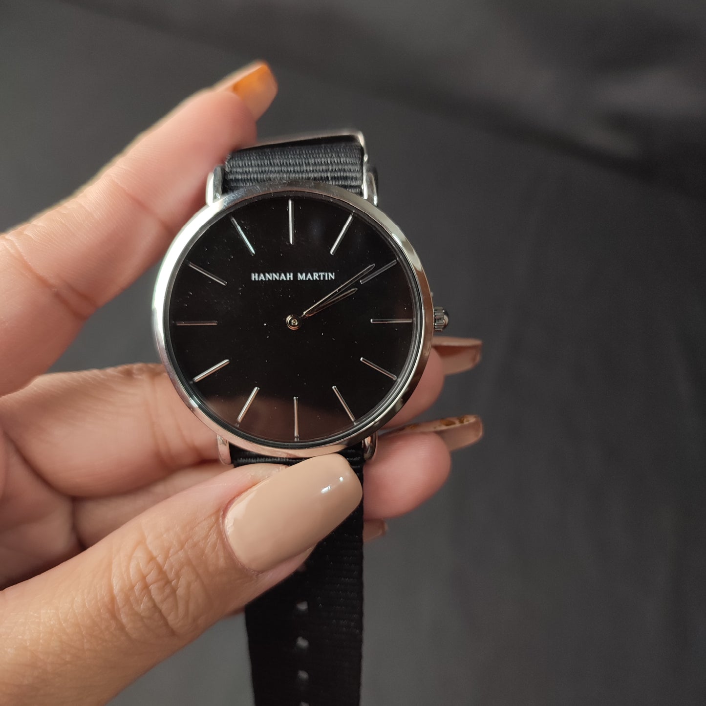 Hannah Martin Canvas Watch W/Box - Black Strap
