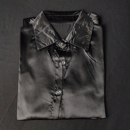 (0MSOX)Retro Satin Shirt Female Loose Long-Sleeved Shirt