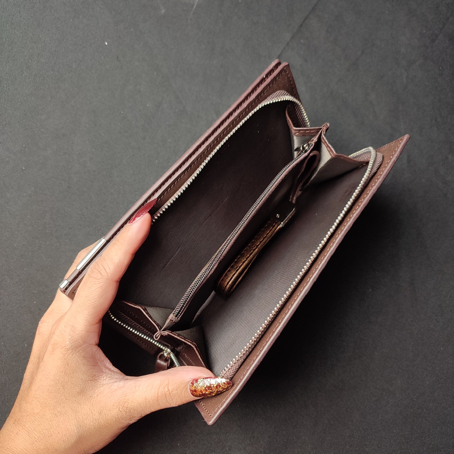 (Brownwallet)Baellerry Men 's Long Wallet Zipper Leather Wallet