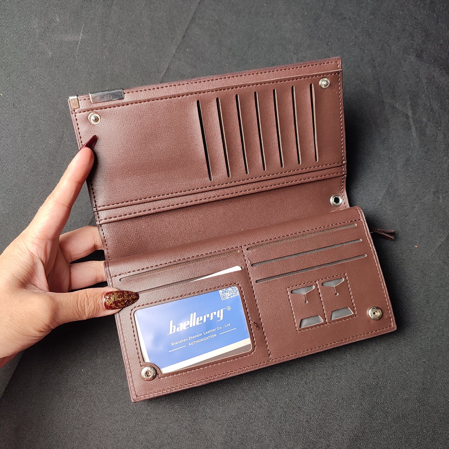 (Brownwallet)Baellerry Men 's Long Wallet Zipper Leather Wallet