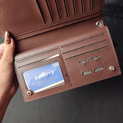 (Brownwallet)Baellerry Men 's Long Wallet Zipper Leather Wallet
