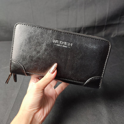 Fashion Men 's Long Wallet PU Leather Zipper Wallet Brown