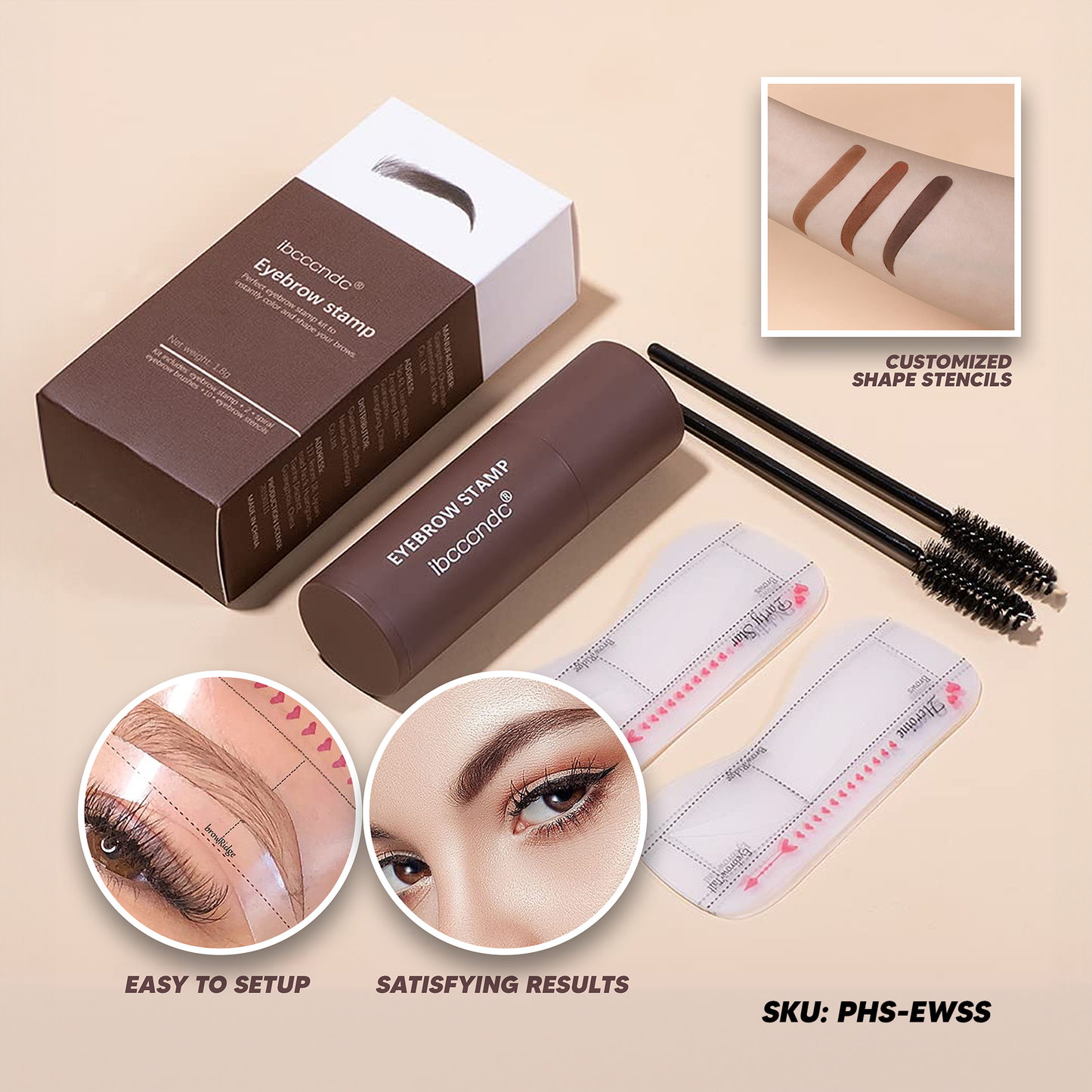 Eyebrow Stamp Stencil Kit One Step Brow Stamp Shaping Kit (Black)