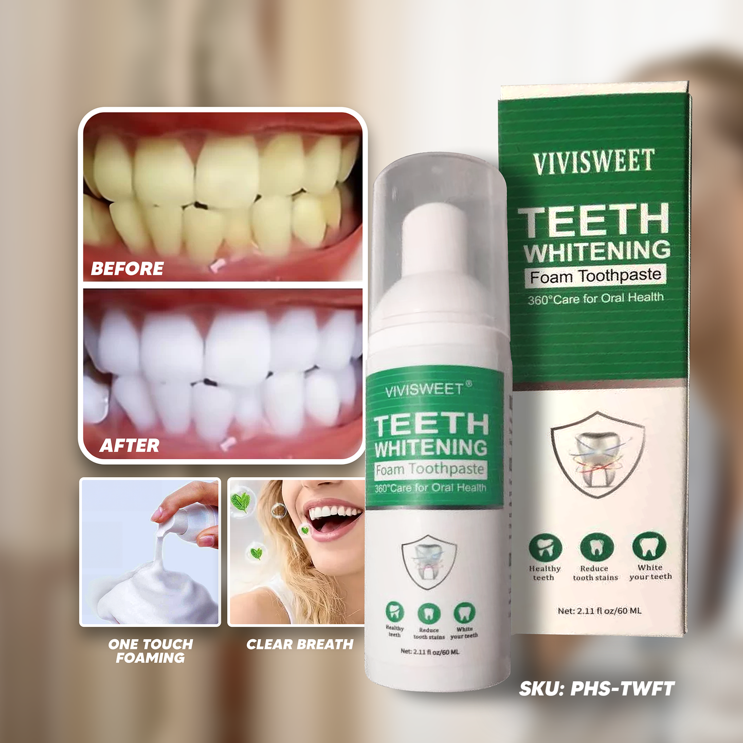 Teeth Whitening foam Toothpaste prevents Yellowing of Teeth Removes plaque Stain