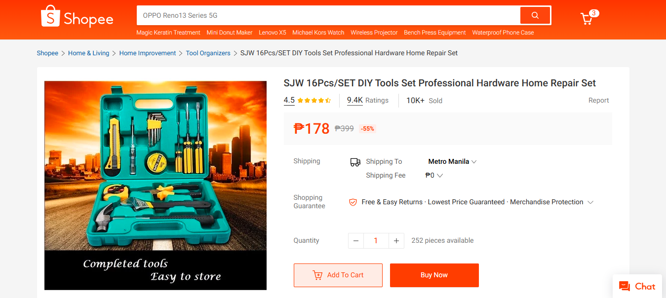 15 Pcs Professional Hardware Tool Set with Case