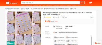 12 Pairs Gold Stainless Steel Earrings