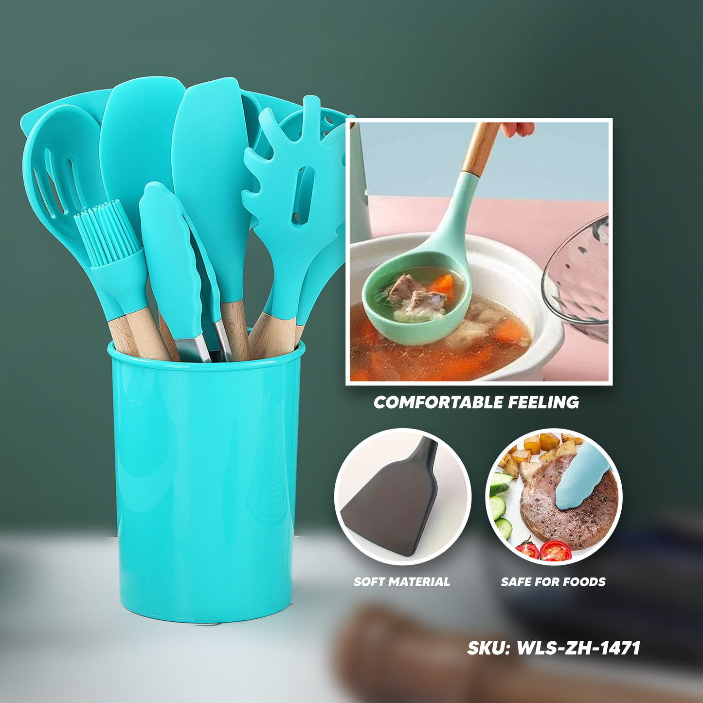 [ZH1471] Silicone Utensils Set with Platic Holder