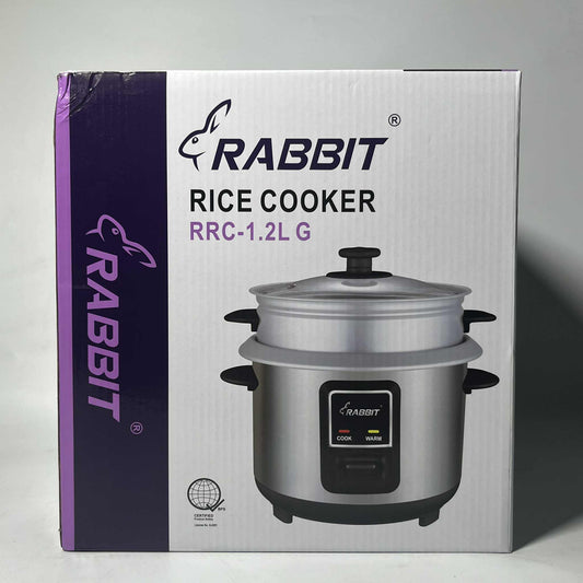 Rabbit Rice Cooker 1.2 liters Silver body Glass Lid w/ Steamer RRC 1.2L G