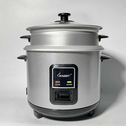 Rabbit Rice Cooker 1.5 liters Silver body Glass Lid w/ Steamer RRC 1.5L G